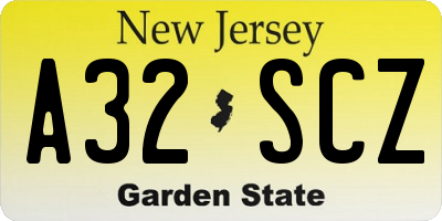 NJ license plate A32SCZ