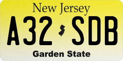 NJ license plate A32SDB