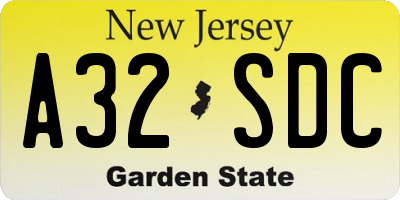 NJ license plate A32SDC