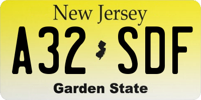 NJ license plate A32SDF
