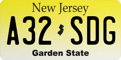 NJ license plate A32SDG