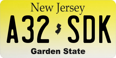 NJ license plate A32SDK