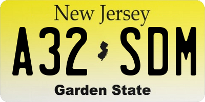 NJ license plate A32SDM