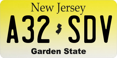 NJ license plate A32SDV