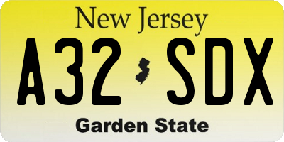 NJ license plate A32SDX