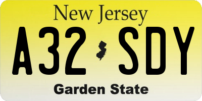 NJ license plate A32SDY