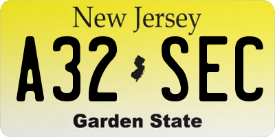 NJ license plate A32SEC