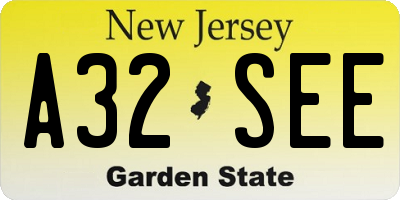 NJ license plate A32SEE