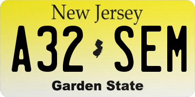 NJ license plate A32SEM