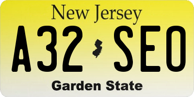 NJ license plate A32SEO