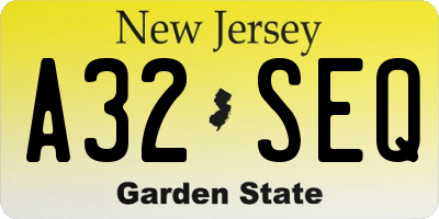 NJ license plate A32SEQ
