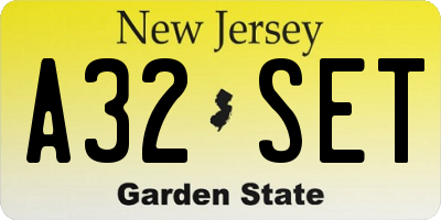 NJ license plate A32SET