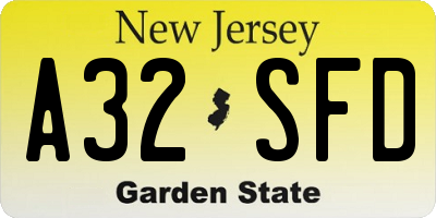 NJ license plate A32SFD