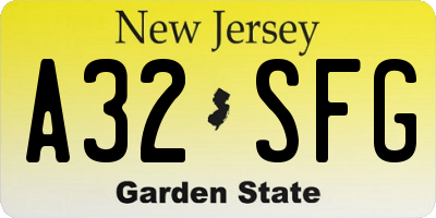 NJ license plate A32SFG