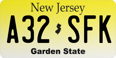 NJ license plate A32SFK
