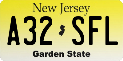 NJ license plate A32SFL