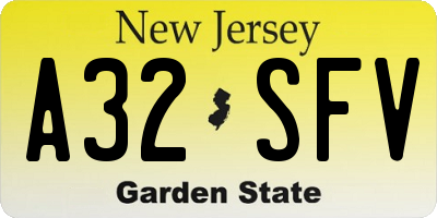 NJ license plate A32SFV