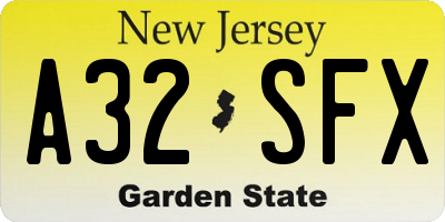 NJ license plate A32SFX