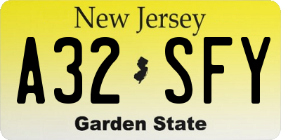 NJ license plate A32SFY