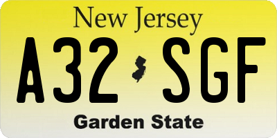 NJ license plate A32SGF