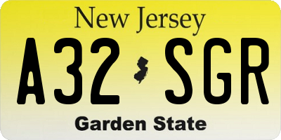 NJ license plate A32SGR