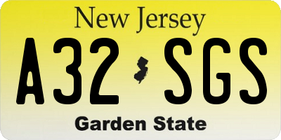 NJ license plate A32SGS