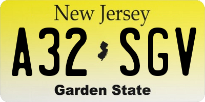NJ license plate A32SGV