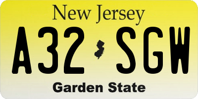 NJ license plate A32SGW
