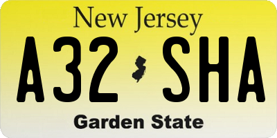 NJ license plate A32SHA