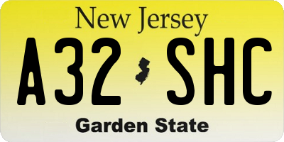 NJ license plate A32SHC