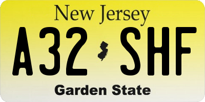NJ license plate A32SHF