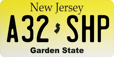 NJ license plate A32SHP
