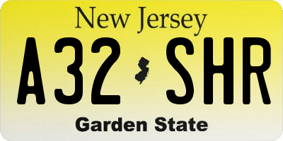 NJ license plate A32SHR