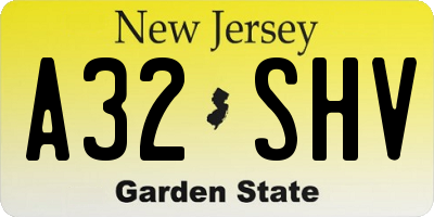 NJ license plate A32SHV