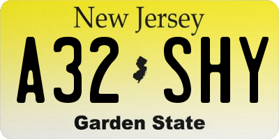 NJ license plate A32SHY