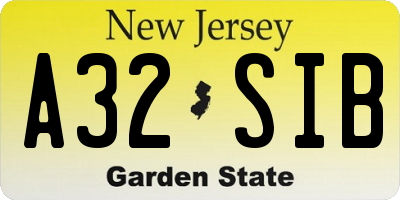 NJ license plate A32SIB