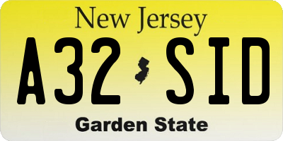 NJ license plate A32SID