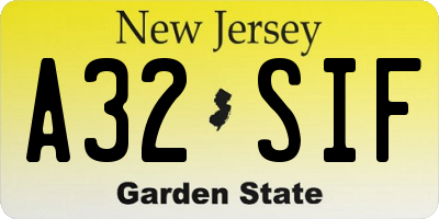 NJ license plate A32SIF