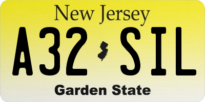 NJ license plate A32SIL