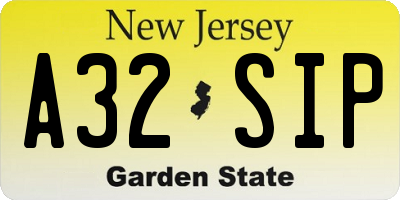 NJ license plate A32SIP