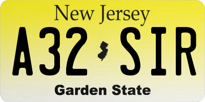 NJ license plate A32SIR
