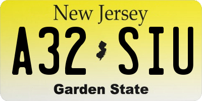 NJ license plate A32SIU