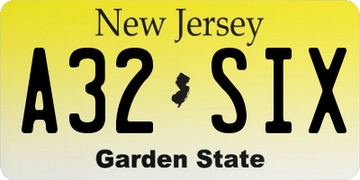 NJ license plate A32SIX