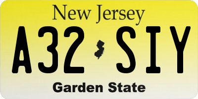 NJ license plate A32SIY