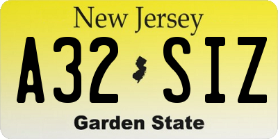 NJ license plate A32SIZ