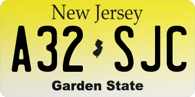NJ license plate A32SJC