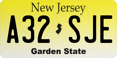 NJ license plate A32SJE
