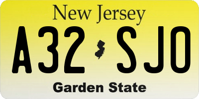 NJ license plate A32SJO