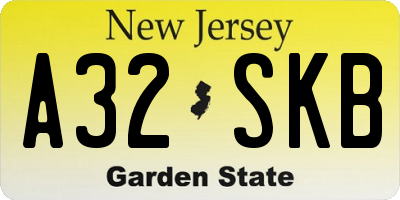 NJ license plate A32SKB