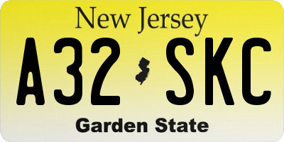 NJ license plate A32SKC
